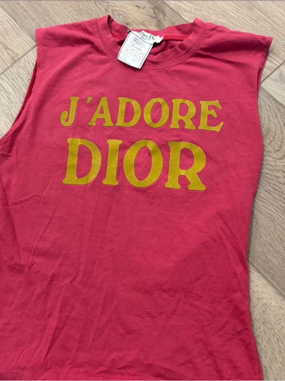 Authentic Dior Pink Tank Top with Yellow 'J'ADORE DIOR' Lettering US size 6